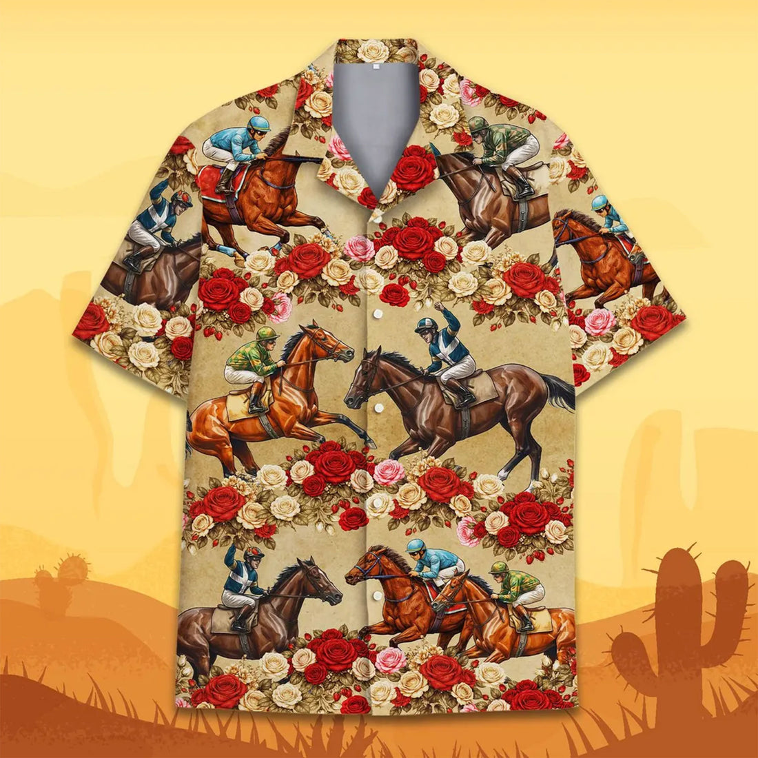 Tropical Floral Horse Racing Hawaiian Shirt, Funny Horse Lover Aloha Shirt for Men & Women