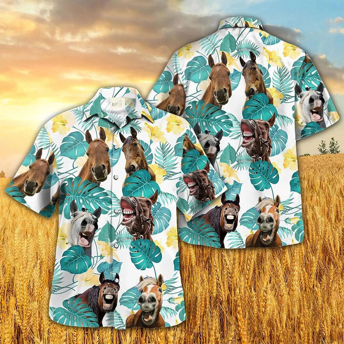 Funny Horse Aloha Shirt, Tropical Hawaiian Shirt, Horse Lover Gift, Beach Party Button Down