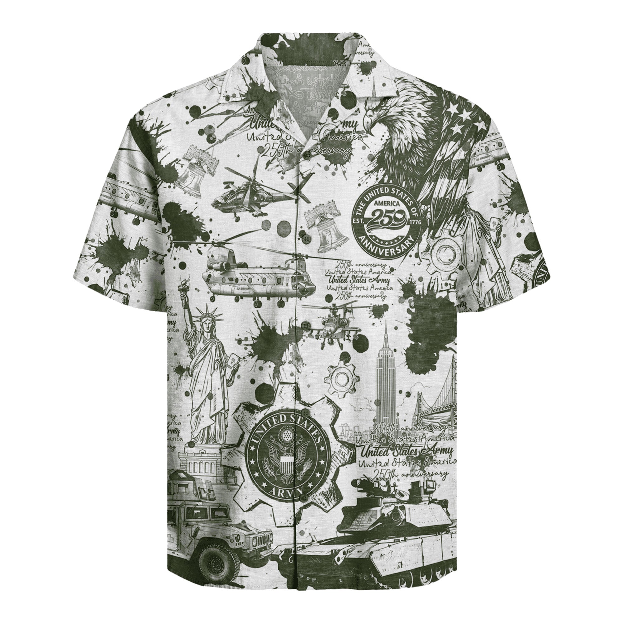 US Army Aloha Shirt, America 250th Anniversary Military Beach Shirt