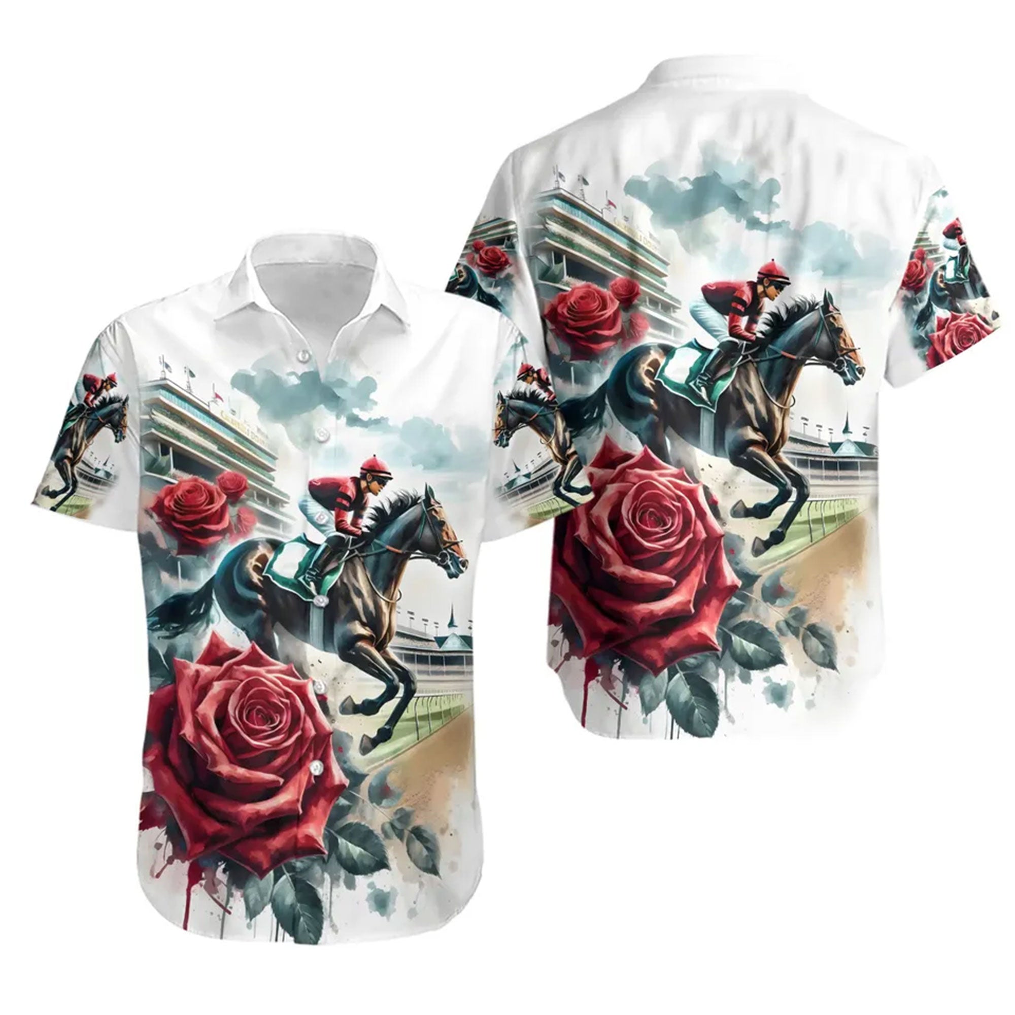 Horse Heads with Flower Pattern Hawaiian Shirt, Horse Lover Shirt for Men, Tropical Aloha Button Down