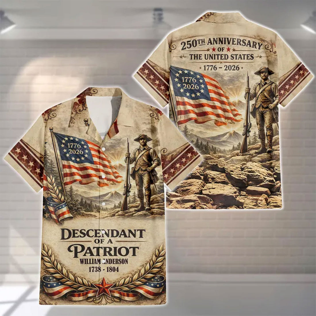 Personalized 250th Anniversary USA Hawaiian Shirt, Custom Patriotic Aloha Shirt