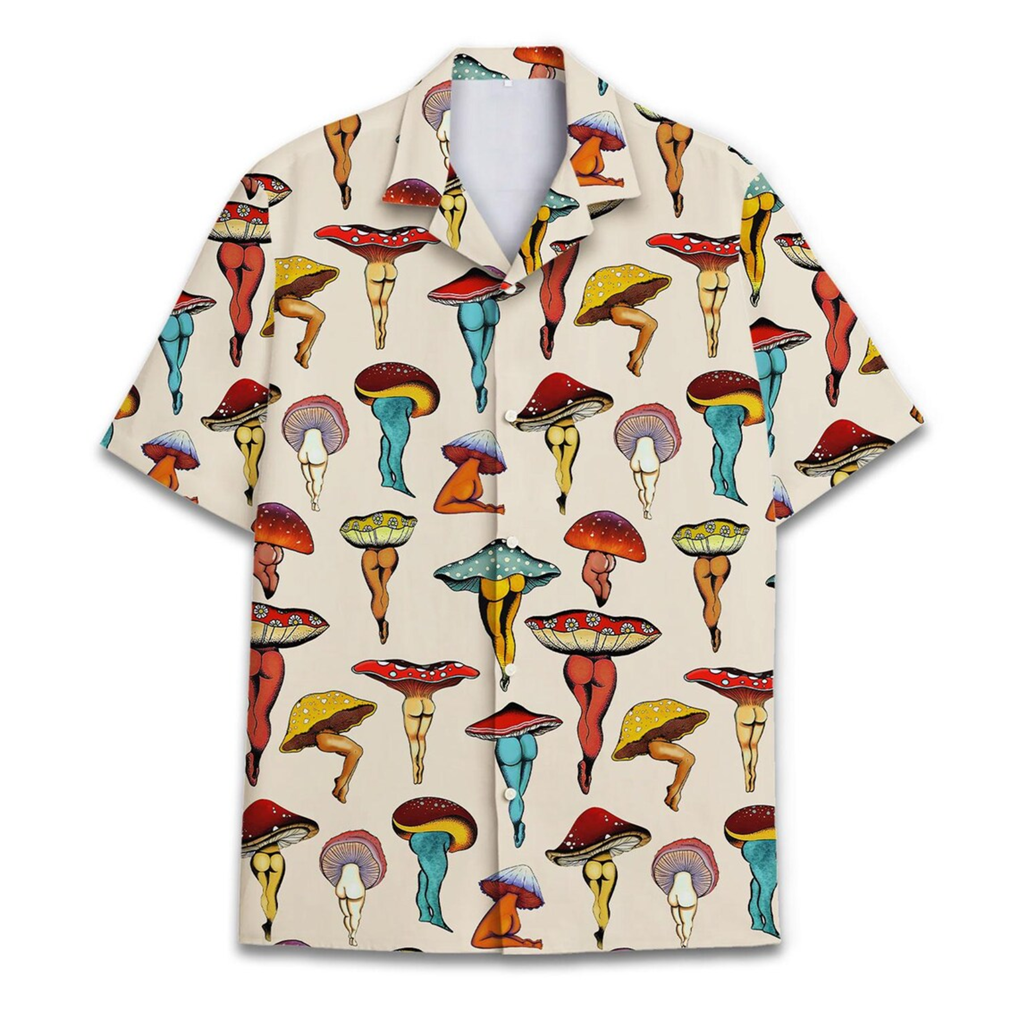 Mens Novelty Mushroom Shirt, Funny Hawaiian Button Down Aloha Shirt