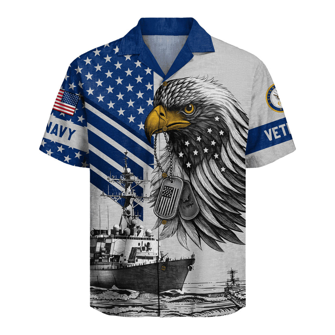 US Navy Veteran Hawaiian Shirt, 250th Anniversary Patriotic Military Aloha Shirt