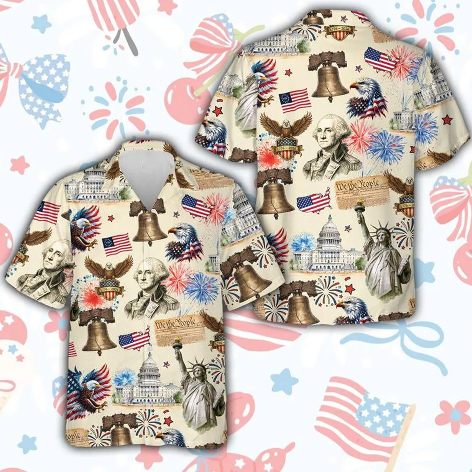 250 Years Freedom America Hawaiian Shirt, Patriotic USA 4th of July ButtonUp, Independence Day Aloha Shirt