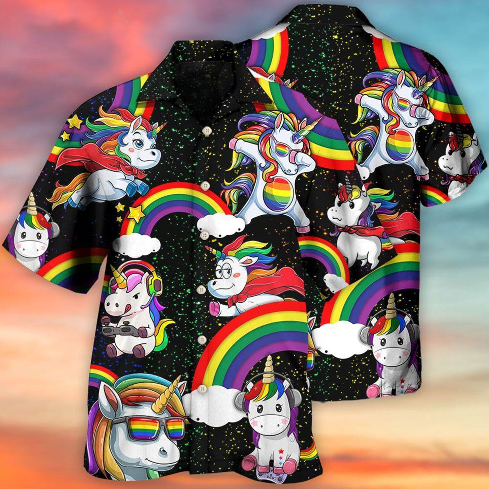 Unicorn Pride Hawaiian Shirt, Funny Rainbow Aloha Shirt, LGBT Gift, Cute Beach Party Shirt