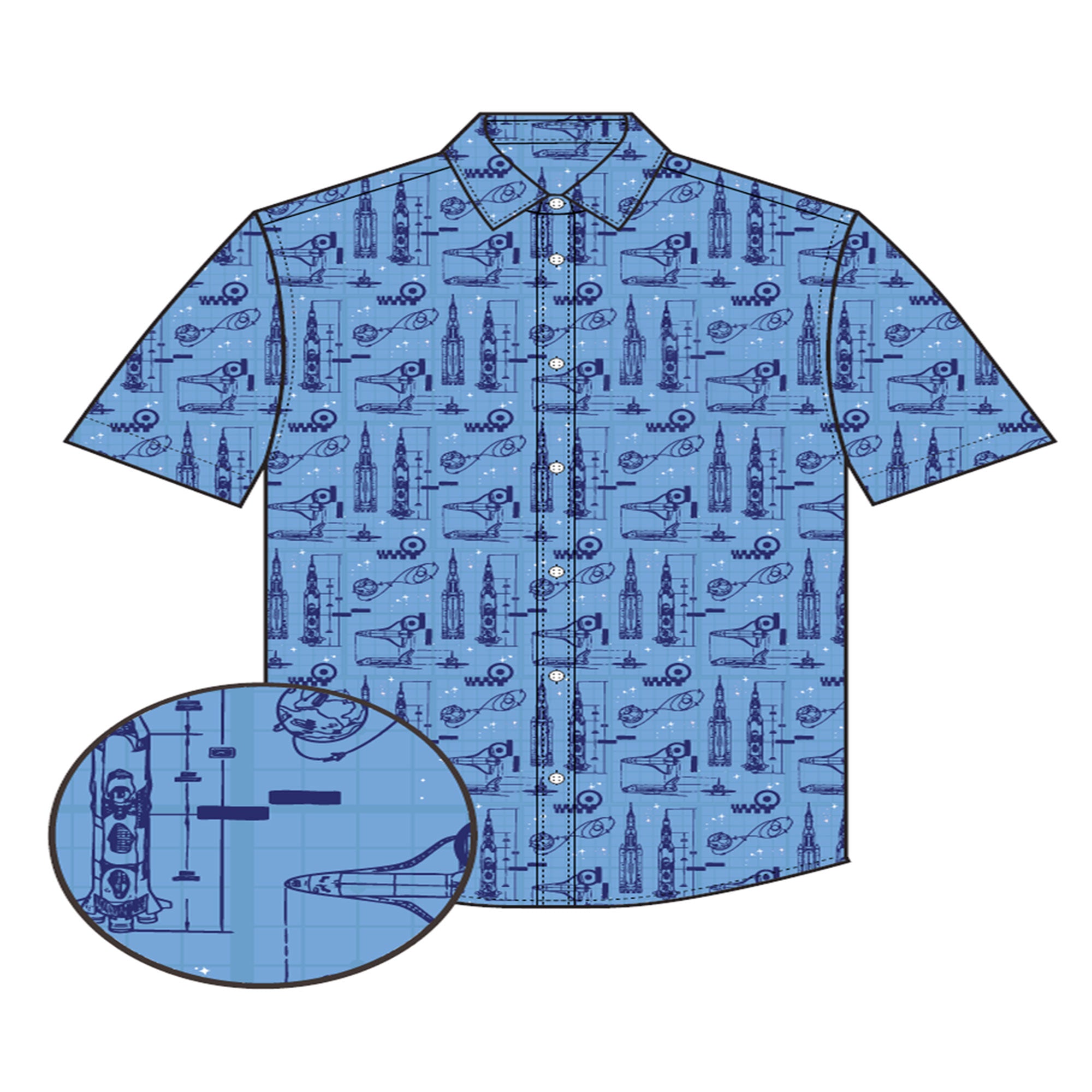 Spacecraft Blueprint Hawaiian Shirt, Rocket Diagram Aloha Shirt, Astronaut Engineering Shirt, Sci-Fi Space Vacation Shirt