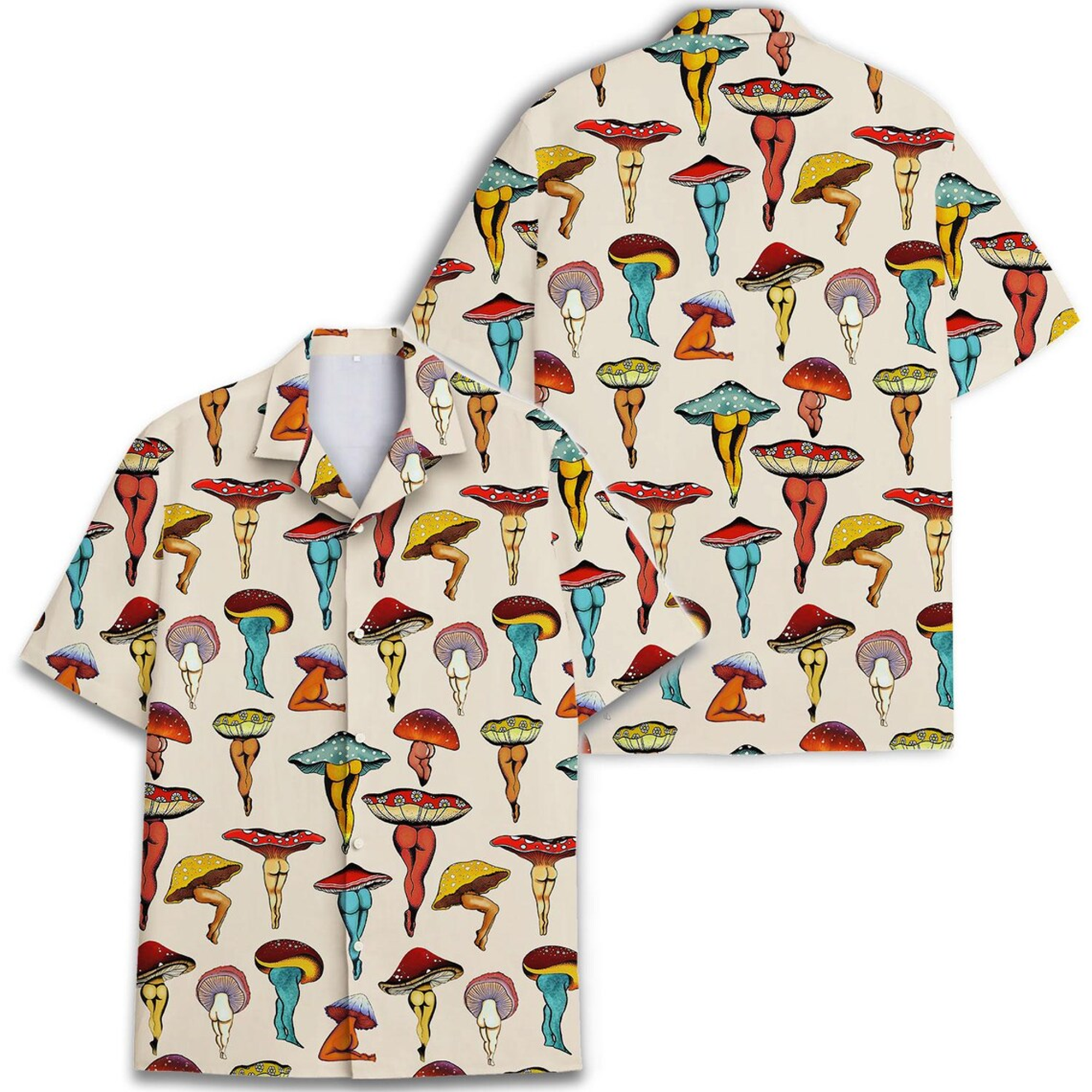 Mens Novelty Mushroom Shirt, Funny Hawaiian Button Down Aloha Shirt