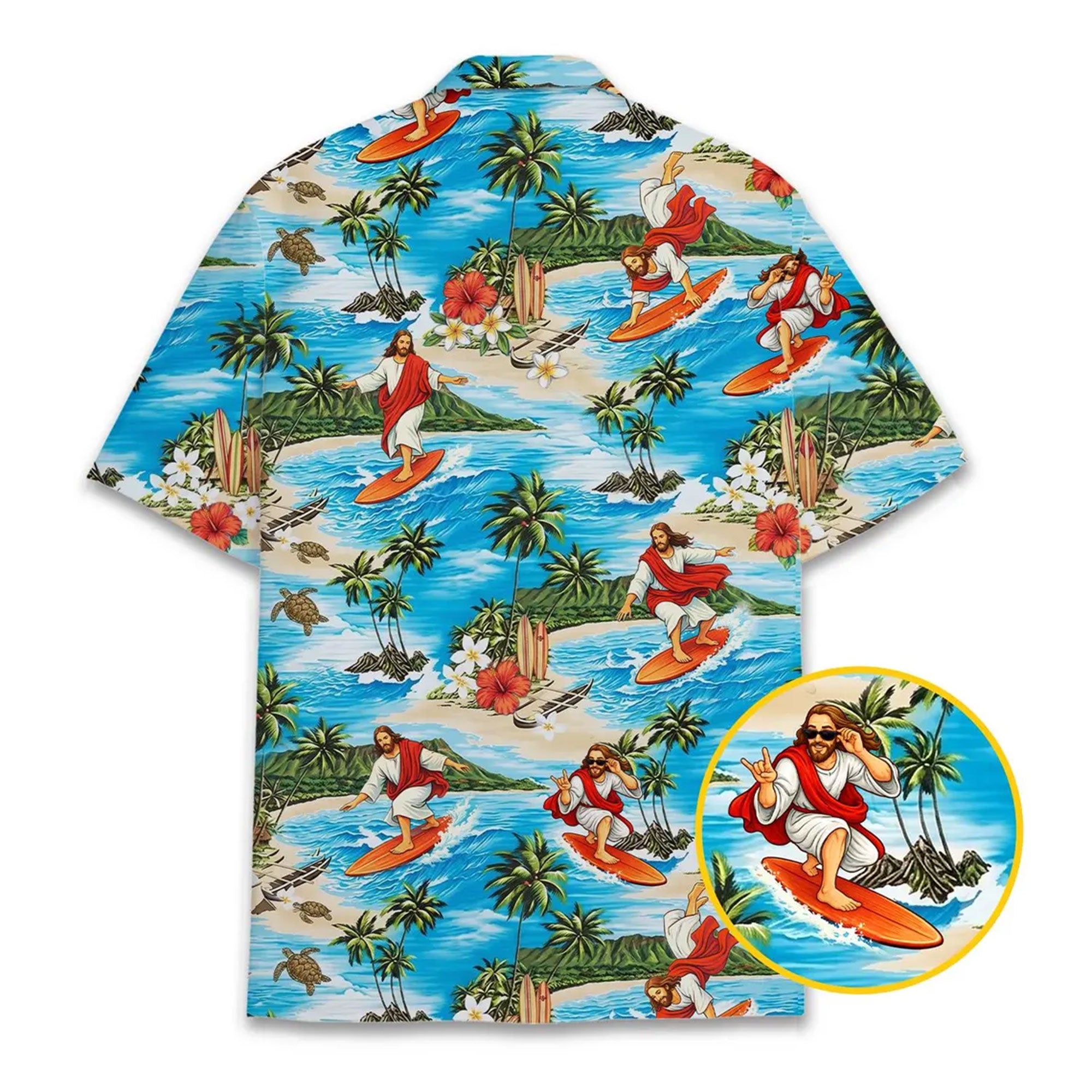 Surfing Jesus Hawaiian Shirt, Funny Christian Beach Aloha Shirt, Religious Summer Shirt
