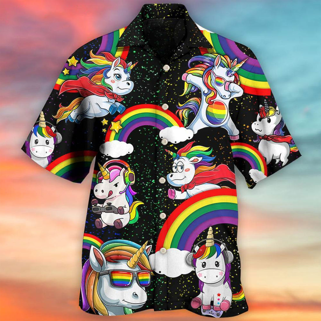 Unicorn Pride Hawaiian Shirt, Funny Rainbow Aloha Shirt, LGBT Gift, Cute Beach Party Shirt
