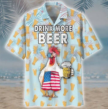 Drink More Beer Hawaiian Shirt, Funny Beer Lover Aloha Shirt, Summer Party Button Up, Beach Vacation Shirt for Men Women