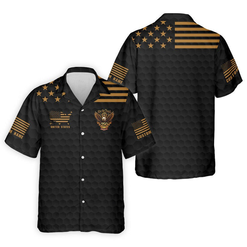 Patriotic We The People 250 Years Golf Shirt, Black Golf Ball Pattern Polo, 4th Of July Polo For Men