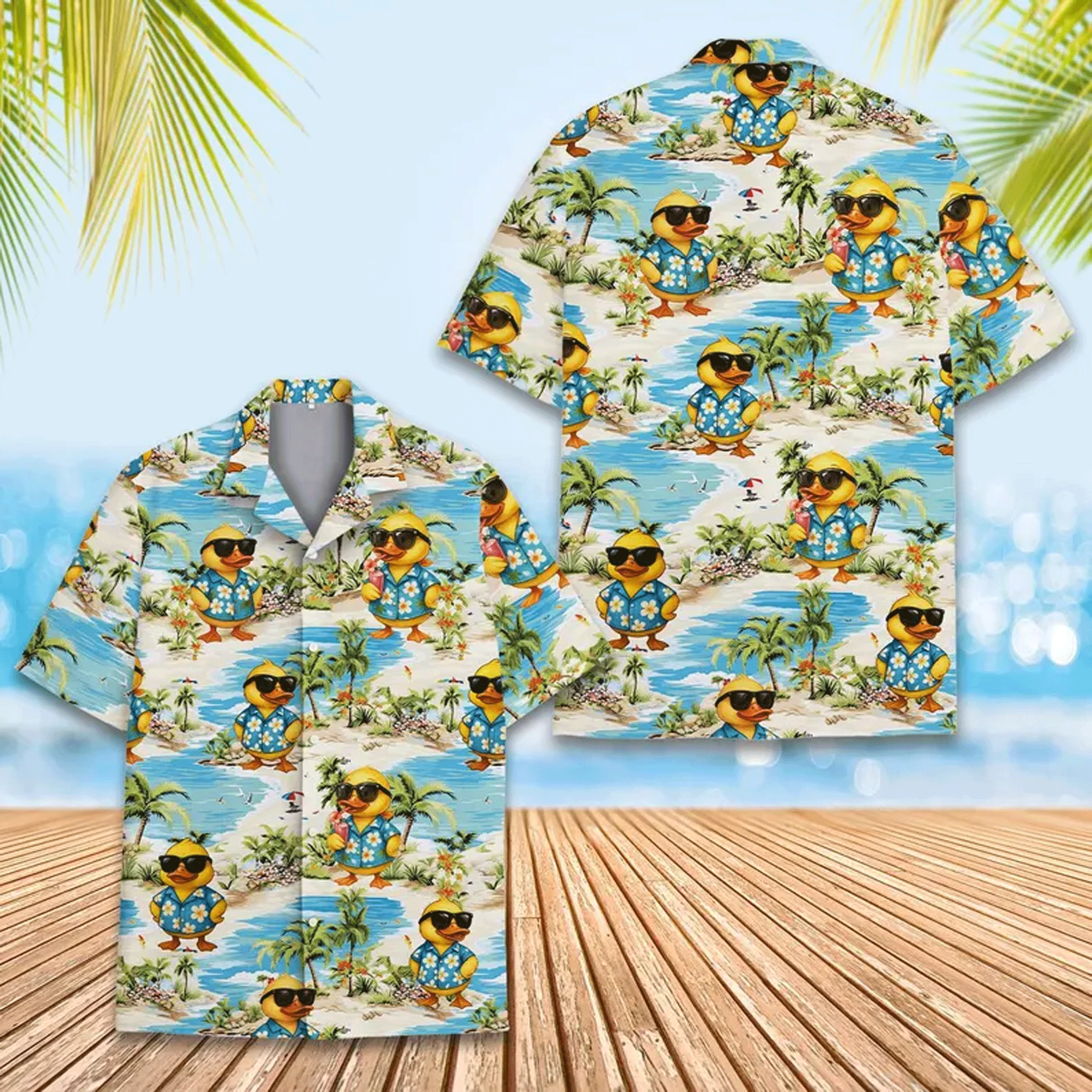 Funny Rubber Duck Hawaiian Shirt  Tropical Aloha Button Down Summer Beach Party Outfit That Gets Compliments