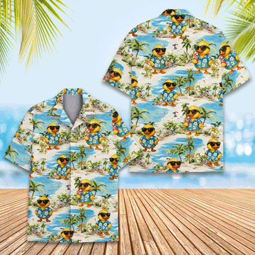 Funny Rubber Duck Hawaiian Shirt  Tropical Aloha Button Down Summer Beach Party Outfit That Gets Compliments