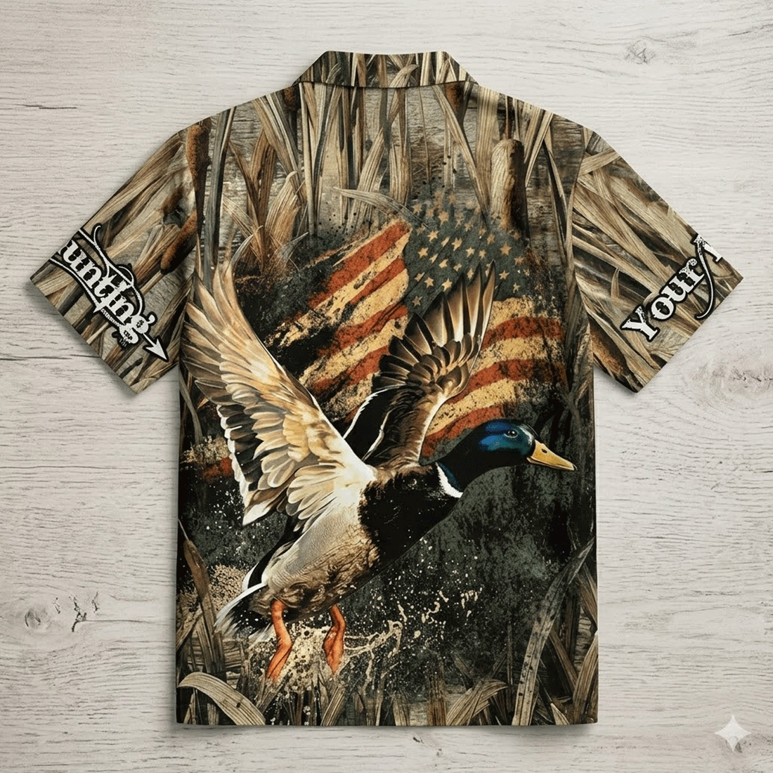 Custom Name America Duck Hunting Hawaiian Shirt  Patriotic Aloha Button Down Personalized Gift for Hunters