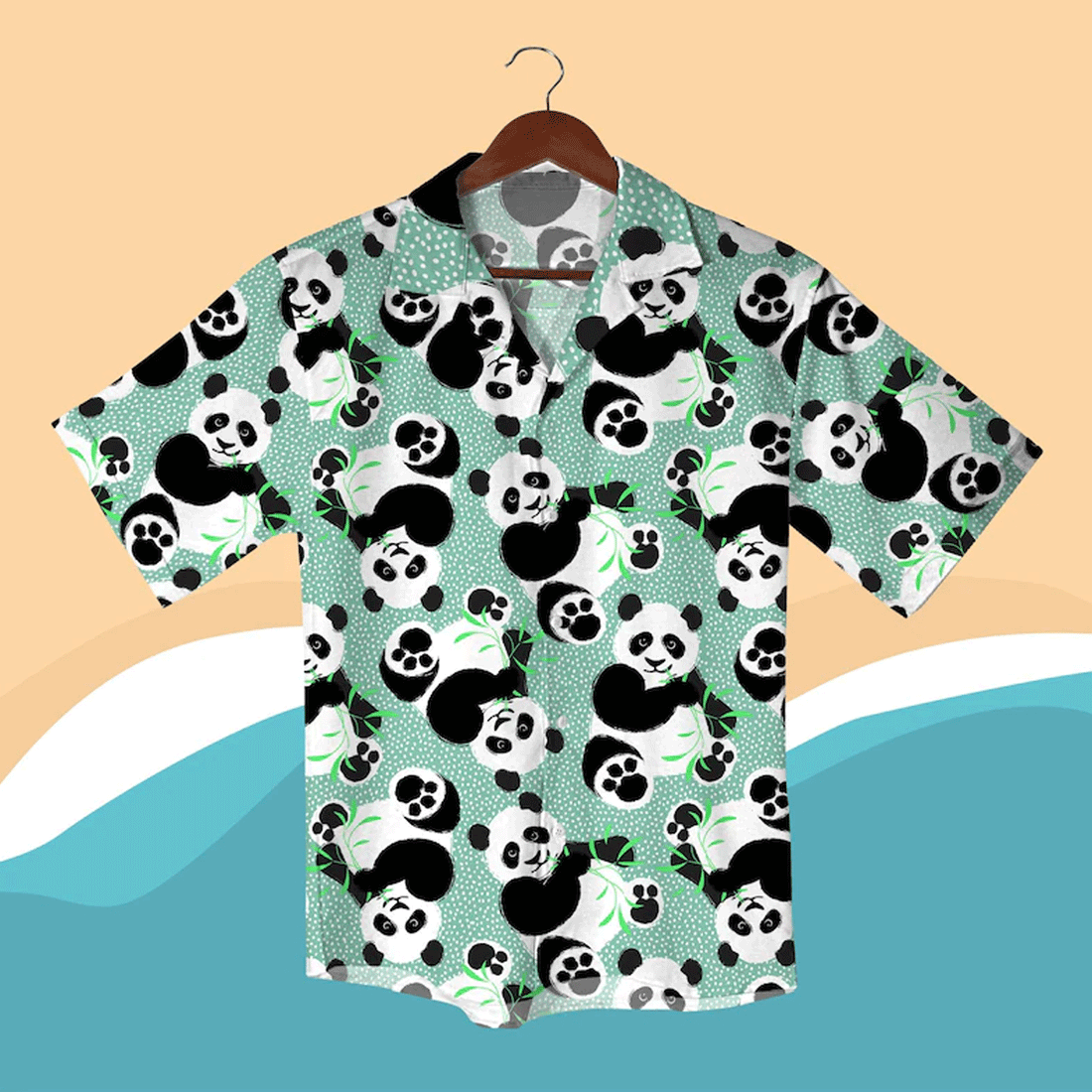 Kawaii Panda Hawaiian Shirt  Cute Animal Aloha Button Down Summer Beach Matching Set