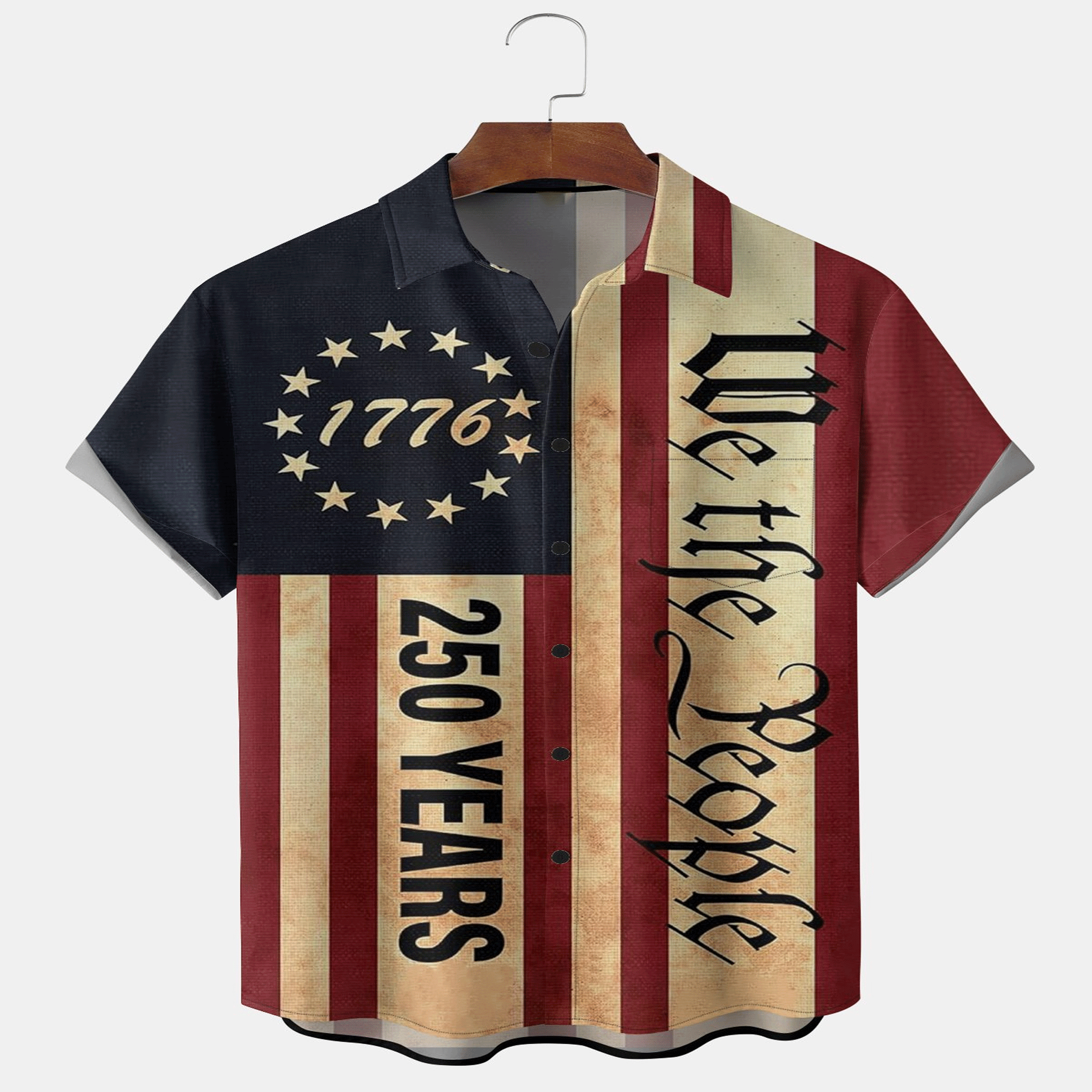 USA 250 Years Hawaiian Shirt American Flag Aloha Button Down Moisture Wicking Casual Shirt