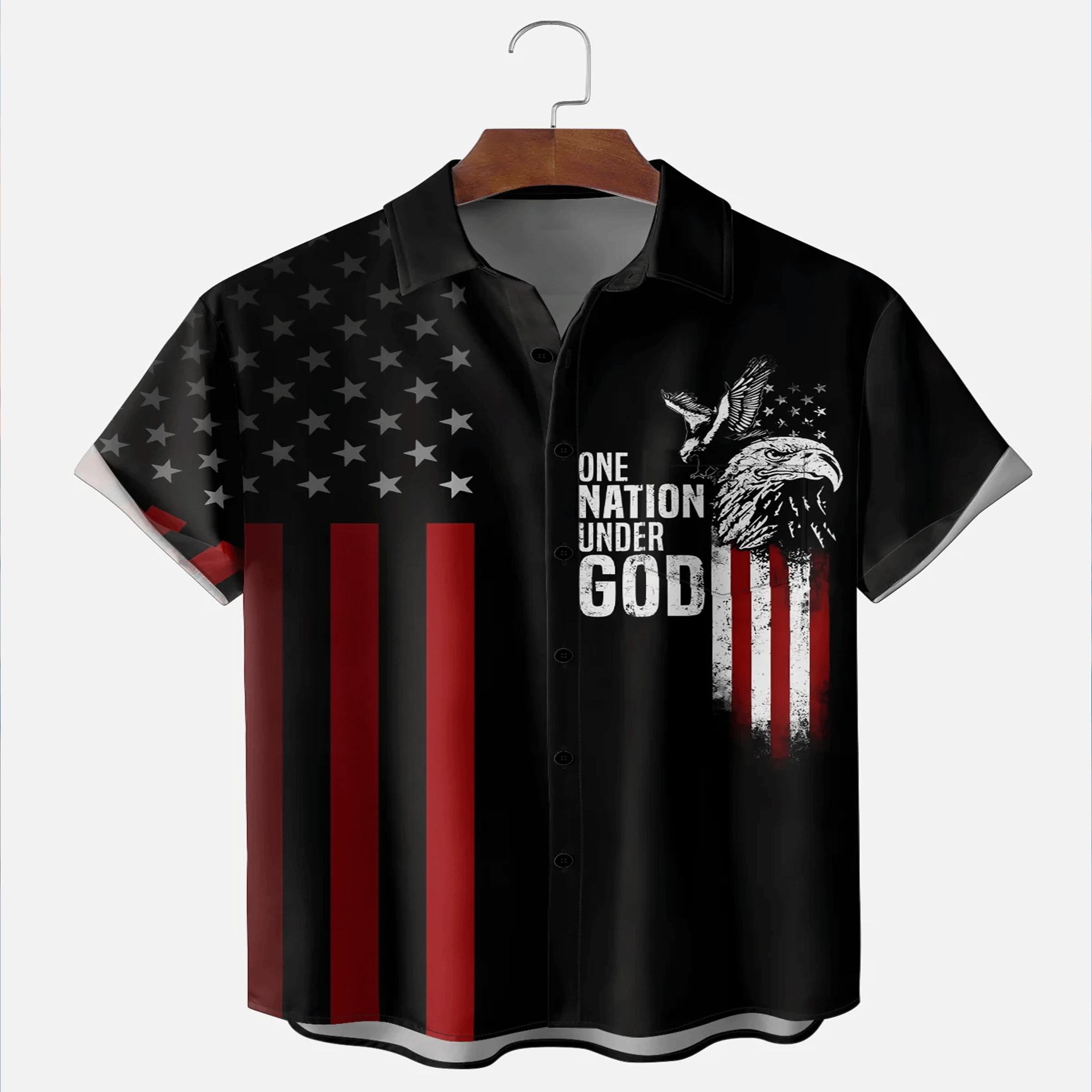 One Nation Under God Hawaiian Shirt Moisture Wicking Aloha Button Down Patriotic Casual Outfit That Stands Out