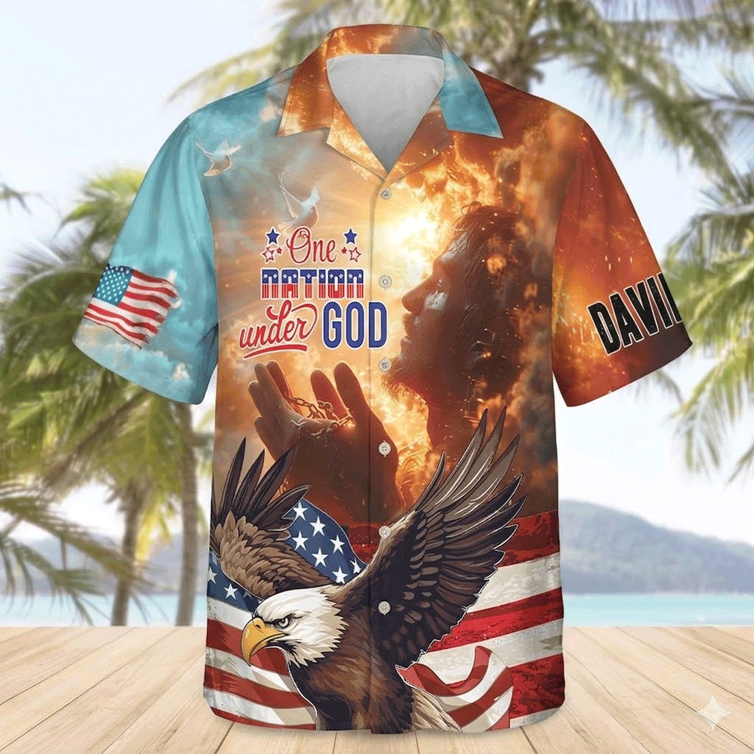 Custom Jesus Eagle American Flag Hawaiian Shirt  One Nation Under God Aloha Button Down That Stands Out