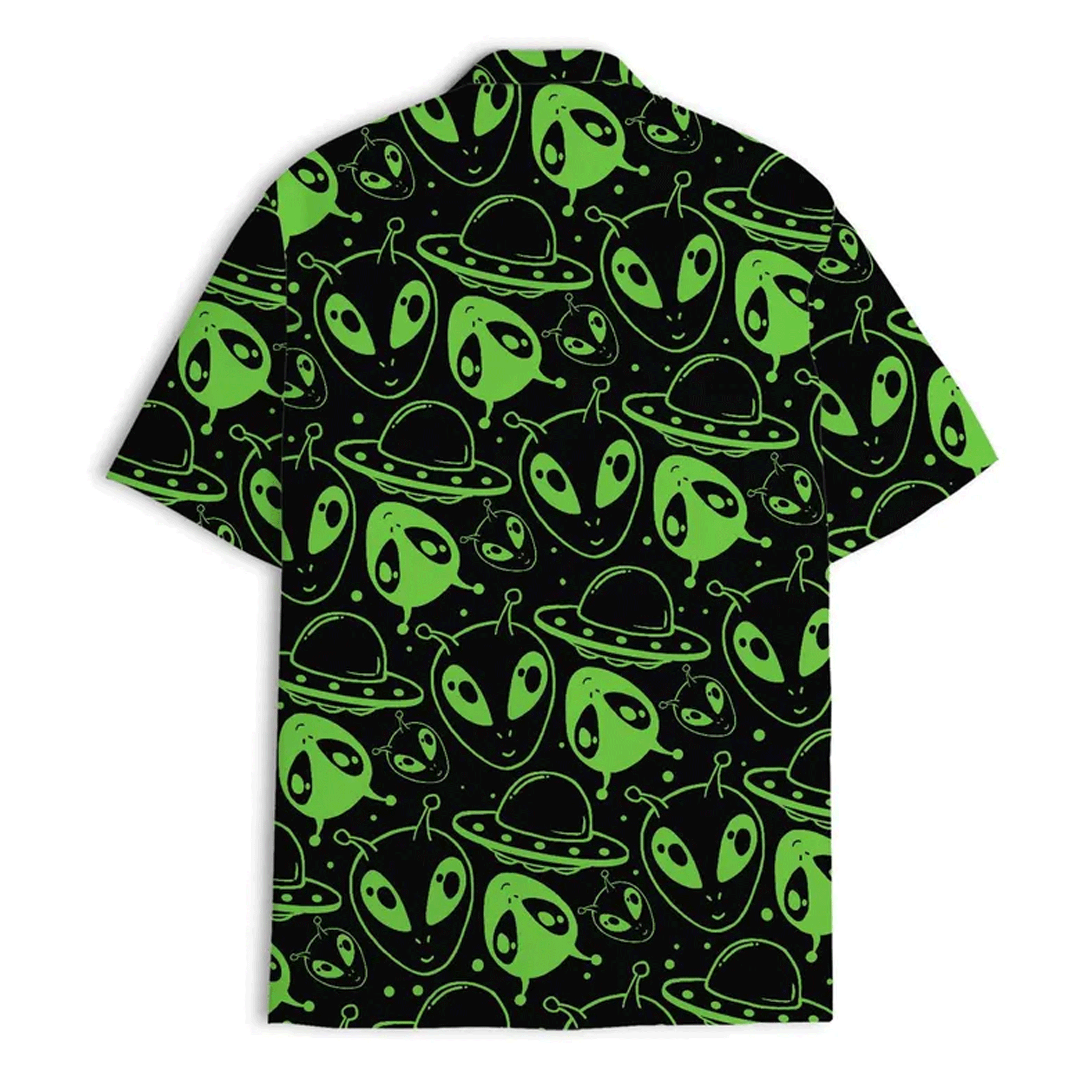 Vintage 80s Alien UFO Hawaiian Shirt  Retro Space Aloha Button Down Tropical Beach Shirt for Men