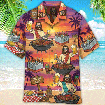 Funny Jesus BBQ Hawaiian Shirt  Beer Grill Aloha Button Down Summer Outfit That Gets Laughs