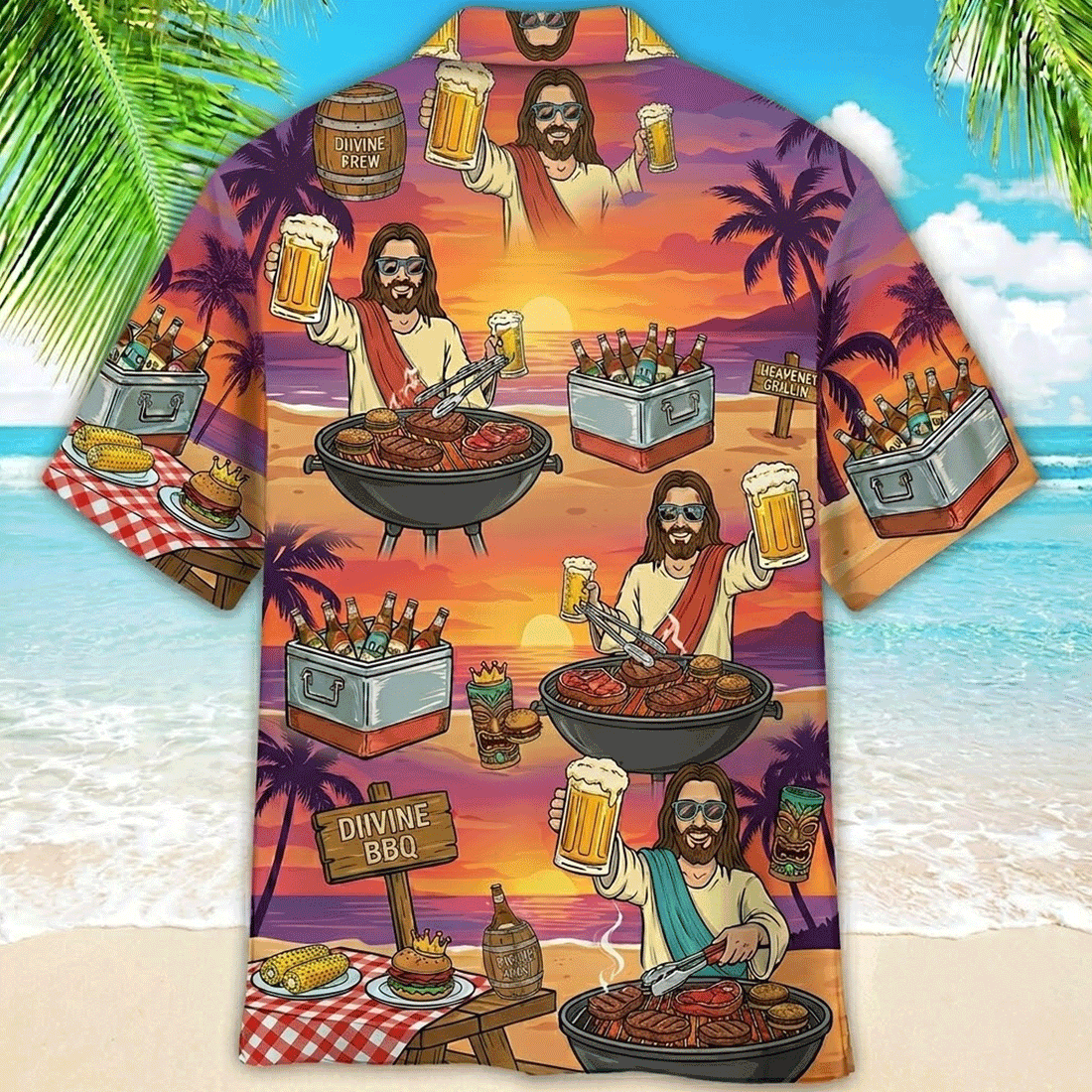 Funny Jesus BBQ Hawaiian Shirt  Beer Grill Aloha Button Down Summer Outfit That Gets Laughs