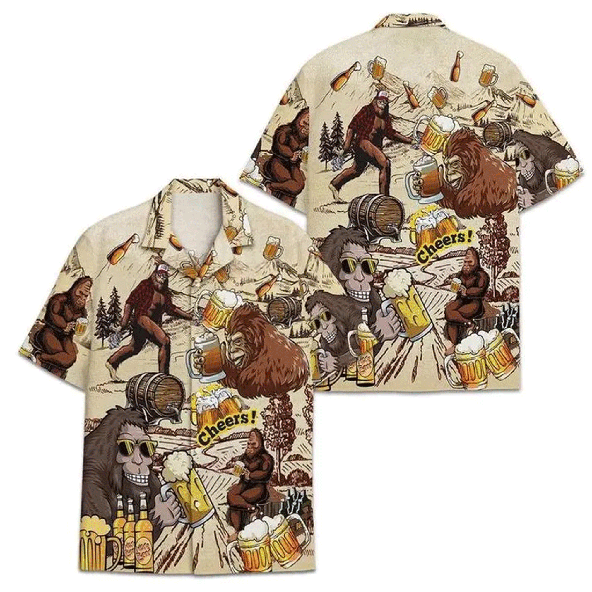Funny Bigfoot Beer Hawaiian Shirt  Sasquatch Aloha Button Down Summer Beach Outfit That Gets Laughs