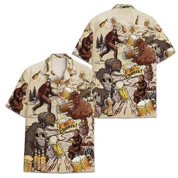 Funny Bigfoot Beer Hawaiian Shirt  Sasquatch Aloha Button Down Summer Beach Outfit That Gets Laughs