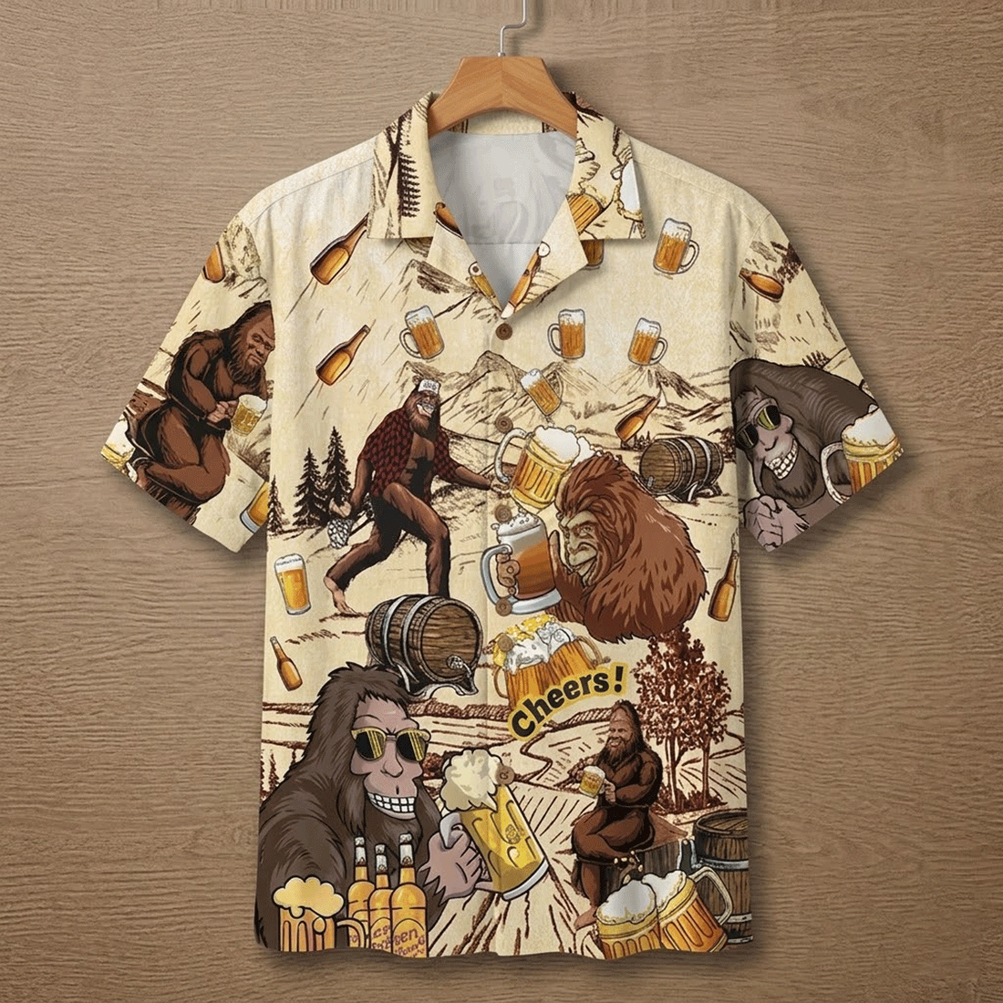 Funny Bigfoot Beer Hawaiian Shirt  Sasquatch Aloha Button Down Summer Beach Outfit That Gets Laughs