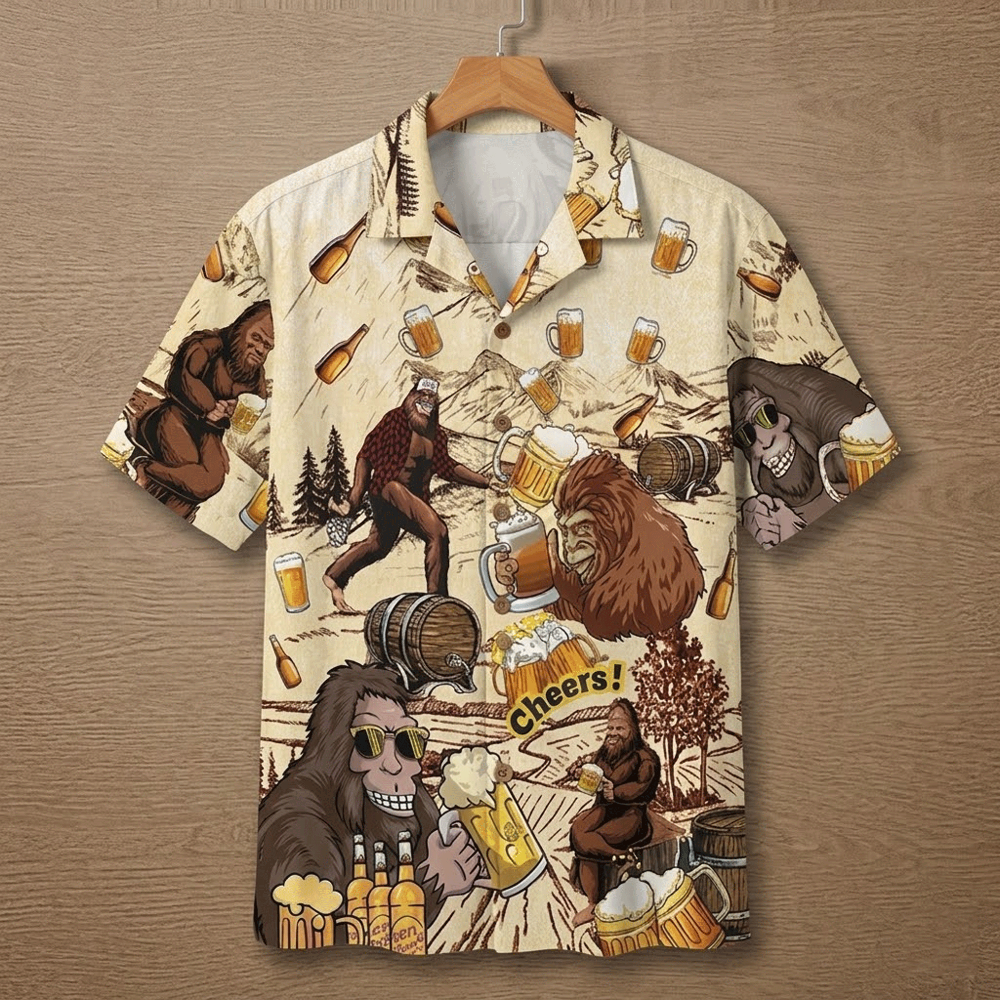 Funny Bigfoot Beer Hawaiian Shirt  Sasquatch Aloha Button Down Summer Beach Outfit That Gets Laughs