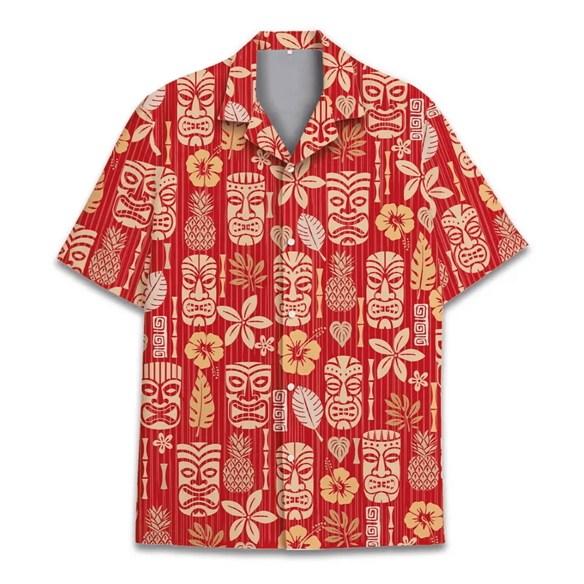 Colorful Tiki Hawaiian Shirt  Vibrant Tropical Aloha Button DownSummer Beach Shirt for All Ages