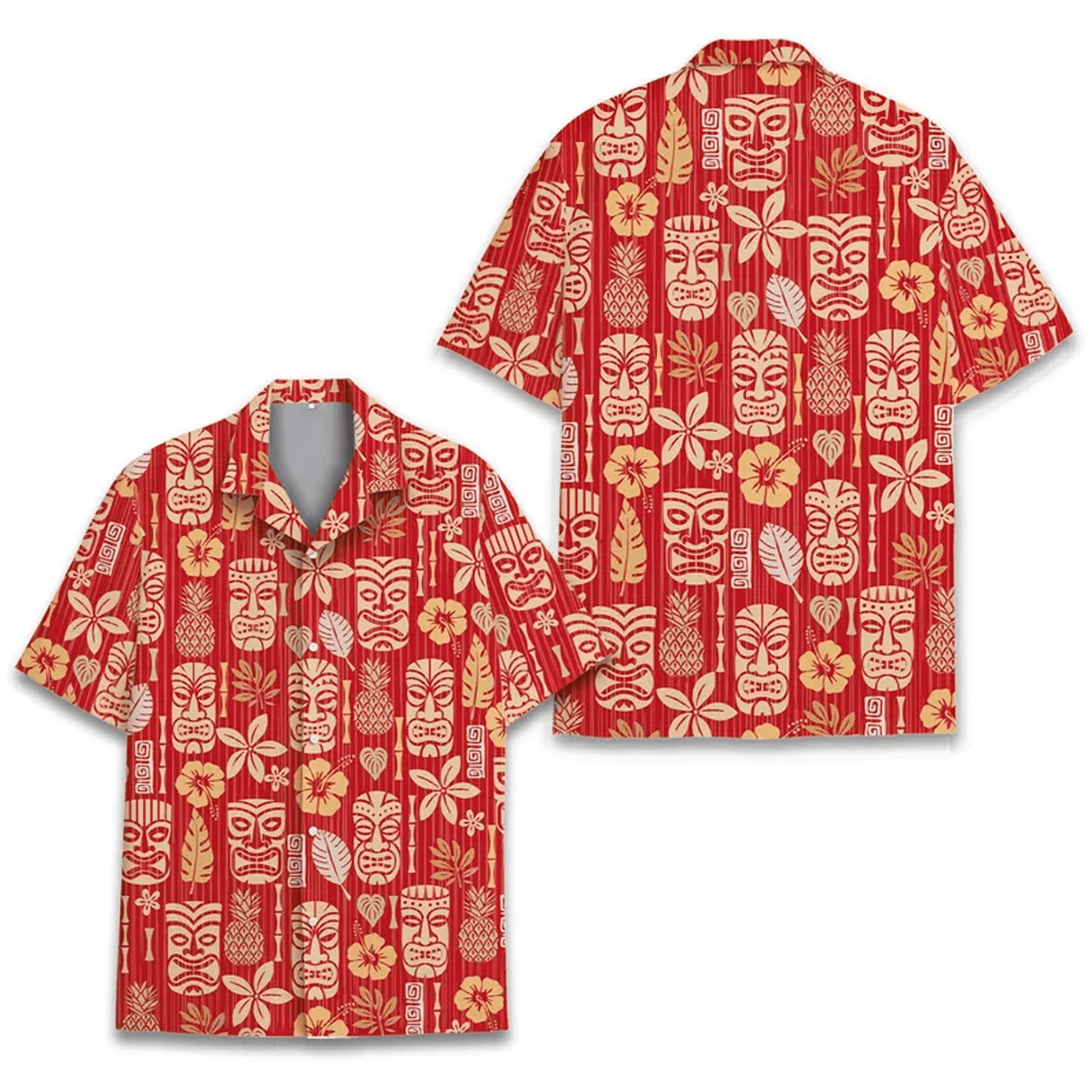 Colorful Tiki Hawaiian Shirt  Vibrant Tropical Aloha Button DownSummer Beach Shirt for All Ages