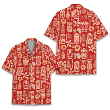 Colorful Tiki Hawaiian Shirt  Vibrant Tropical Aloha Button DownSummer Beach Shirt for All Ages