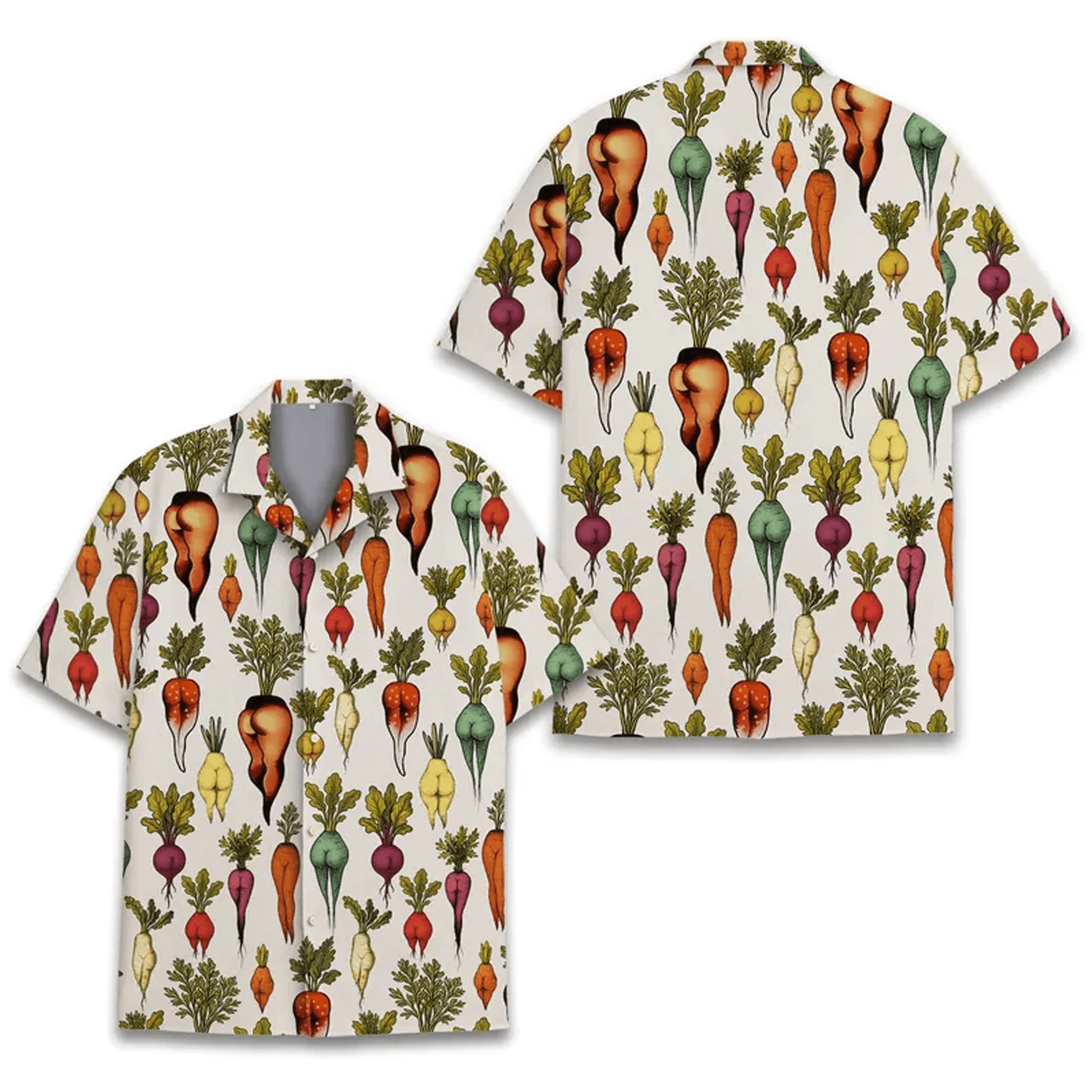 Funny Vegetable Butt Hawaiian Shirt Tropical Garden Aloha Shirt Summer Beach Button Down for Men Women Youth