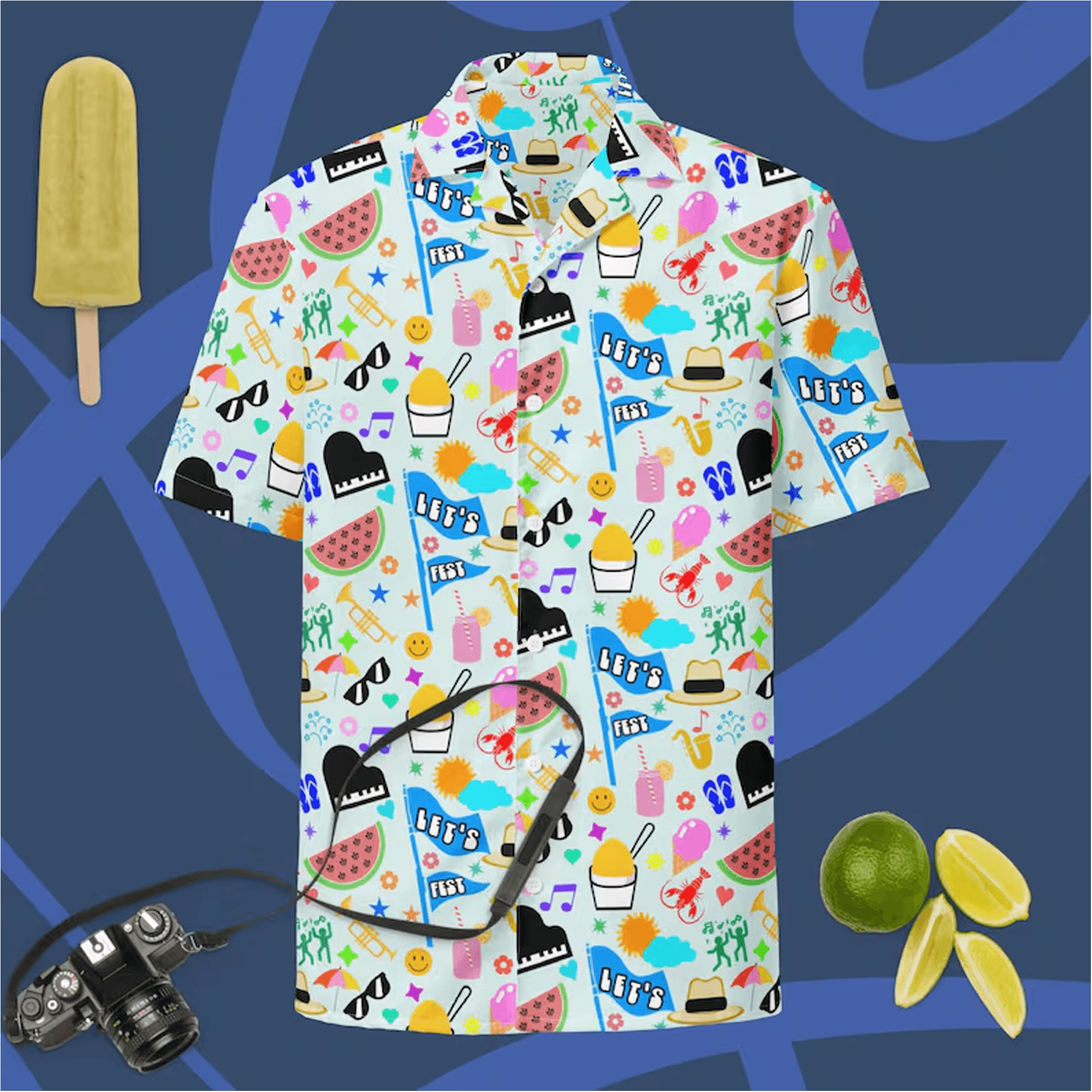 New Orleans Music Festival Hawaiian Shirt  Blues Jazz Fest Season Aloha Button Up Unisex