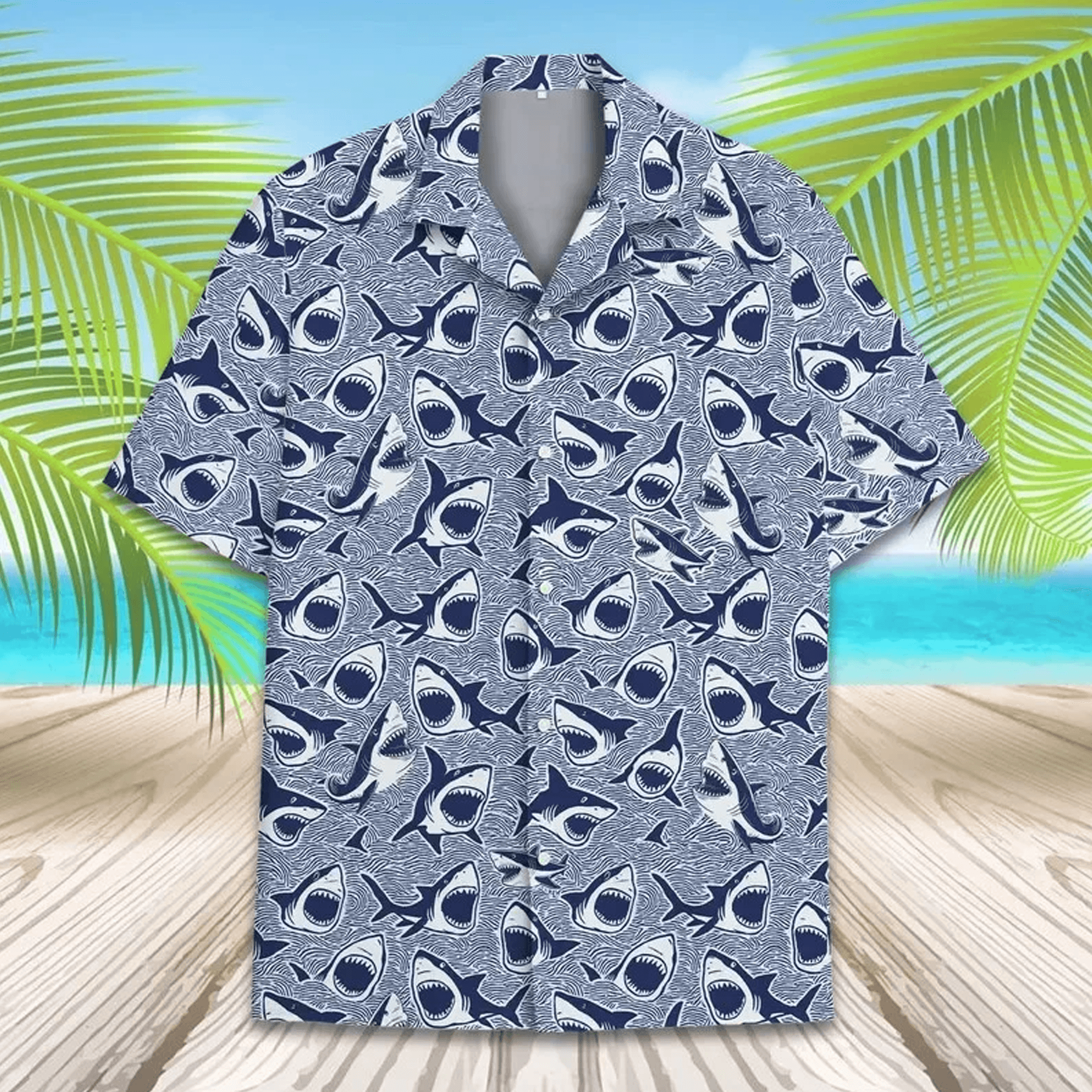 Unisex Shark Hawaiian Shirt Aloha Button Down Beach Shirt for Men Women Youth
