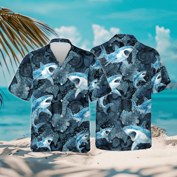 Shark Hawaiian Shirt Aloha Button Down Beach Shirt for Men Women Youth Short Sleeve Summer Shirt