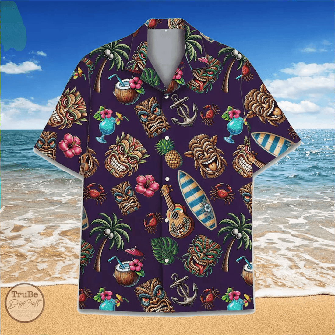 Tropical Tiki Mask Hawaiian Shirt  Aloha Summer Beach Vacation Shirt for Men Women