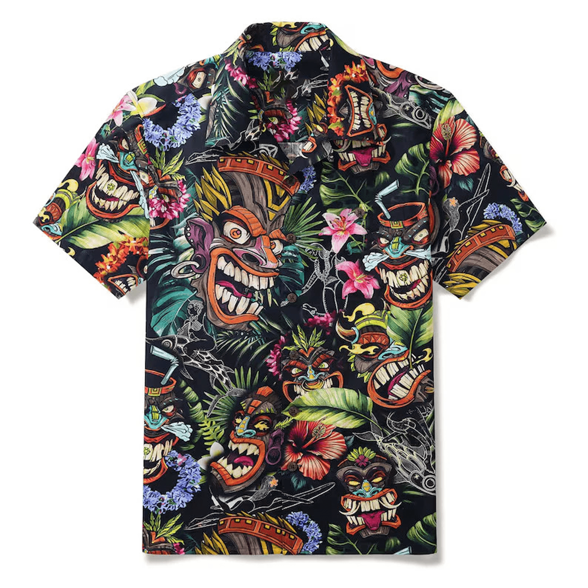 Tiki Hawaiian Shirt Men  Camp Button Up Aloha Shirt Beach Vacation Casual Outfit
