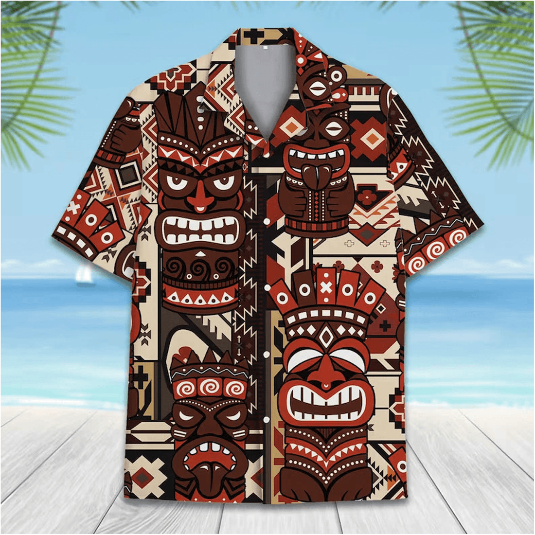 Tiki Tribal Hawaiian Shirt  Aloha Beach Summer Shirt for Men Women Tropical Button Down