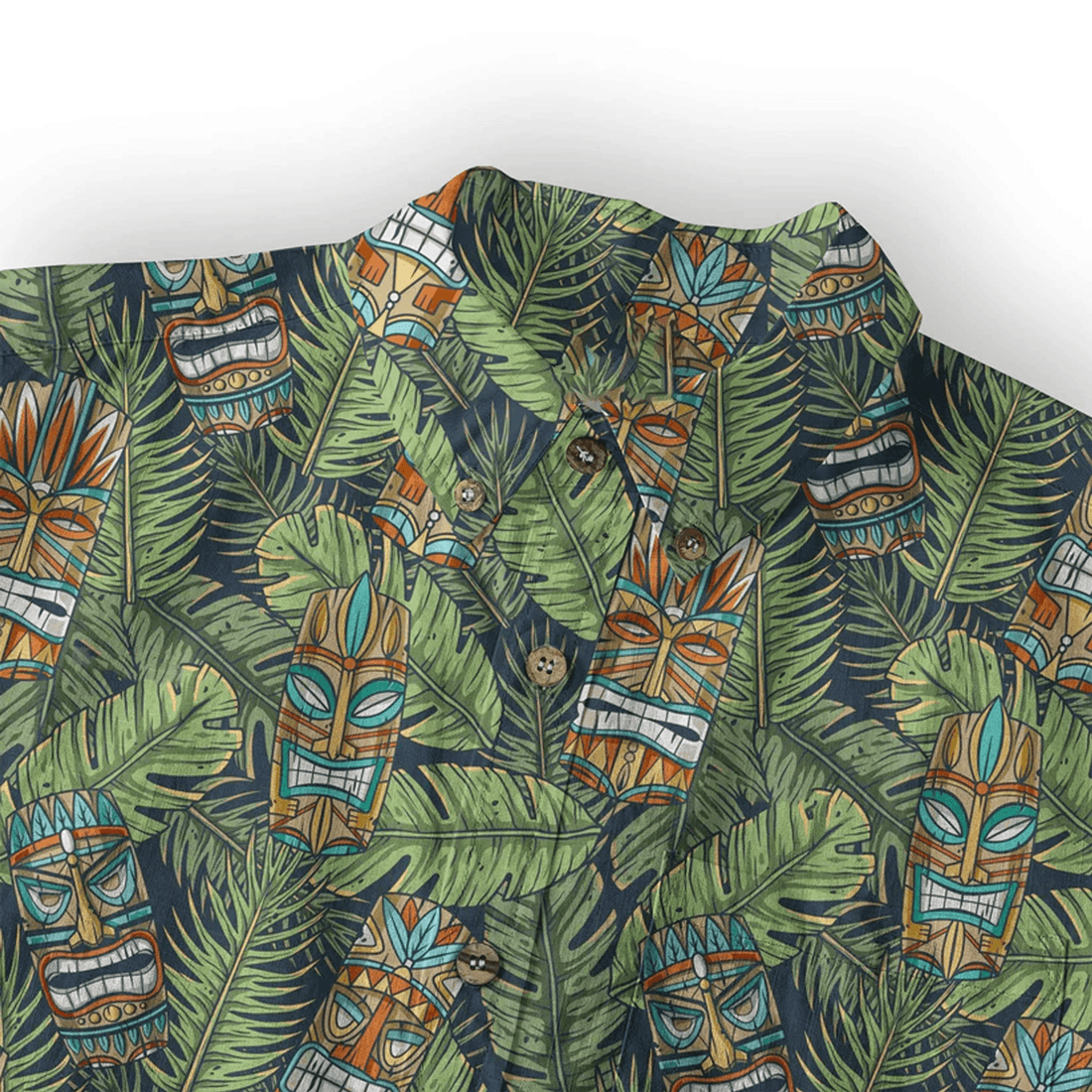 Surfing Tiki Mask Hawaiian Shirt  Aloha Flamingo Pattern Shirt Tropical Beach Button Down for Men