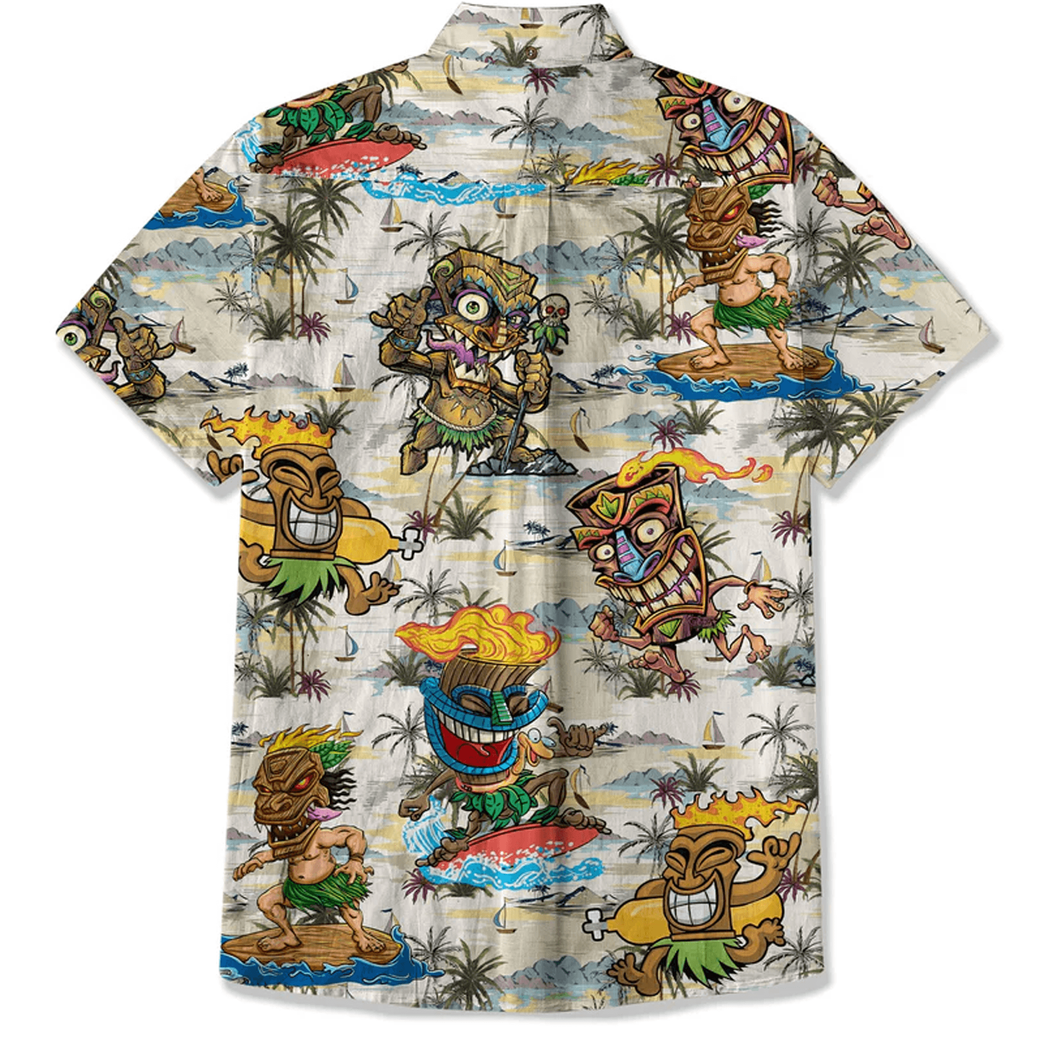 Tiki Mask Hawaiian Shirt  Surfing Tiki Pattern Aloha Shirt Tropical Beach Button Down
