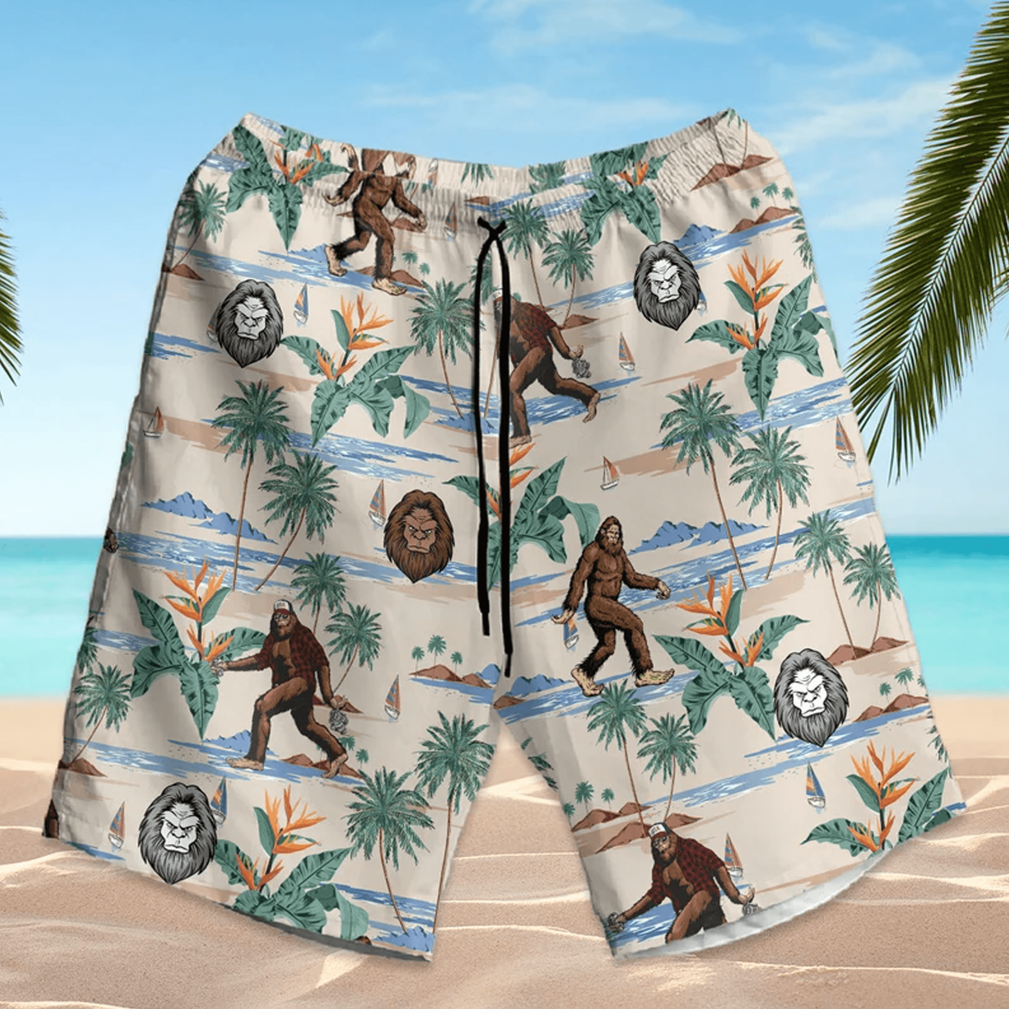 Bigfoot Hawaiian Shirt  Tropical Summer Aloha Shirt Button Down Short Sleeve for Men Women