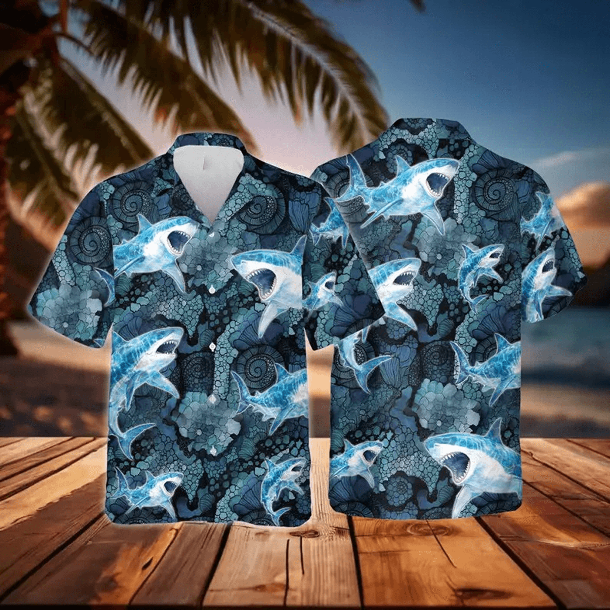 Shark Hawaiian Shirt Aloha Button Down Beach Shirt for Men Women Youth Short Sleeve Summer Shirt
