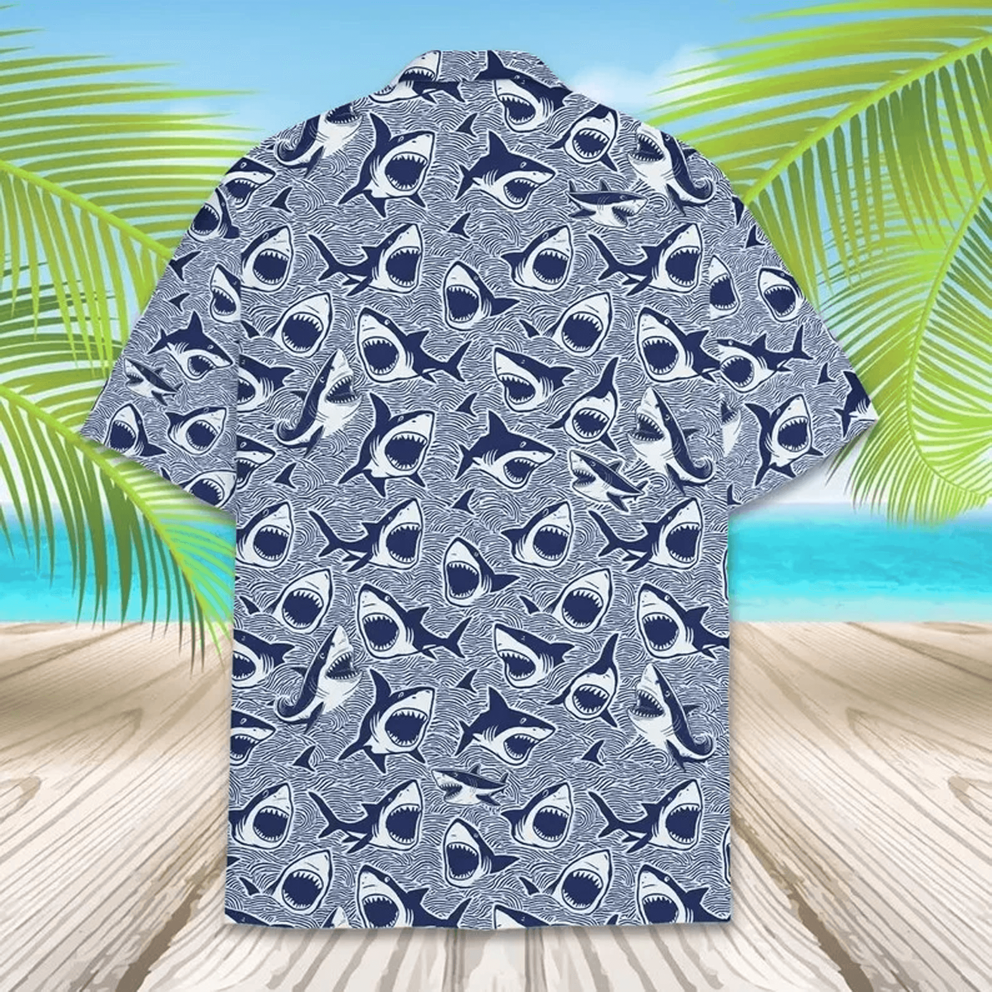 Unisex Shark Hawaiian Shirt Aloha Button Down Beach Shirt for Men Women Youth