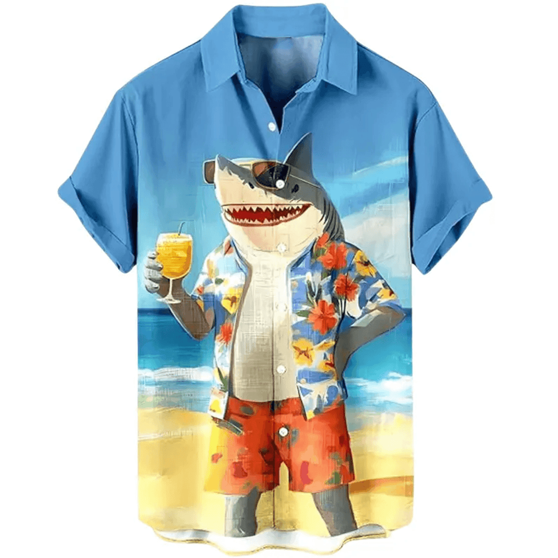 Shark Hawaiian Shirt  Funny Beach Button Up Tropical Shark Aloha Shirt for Ocean Lovers