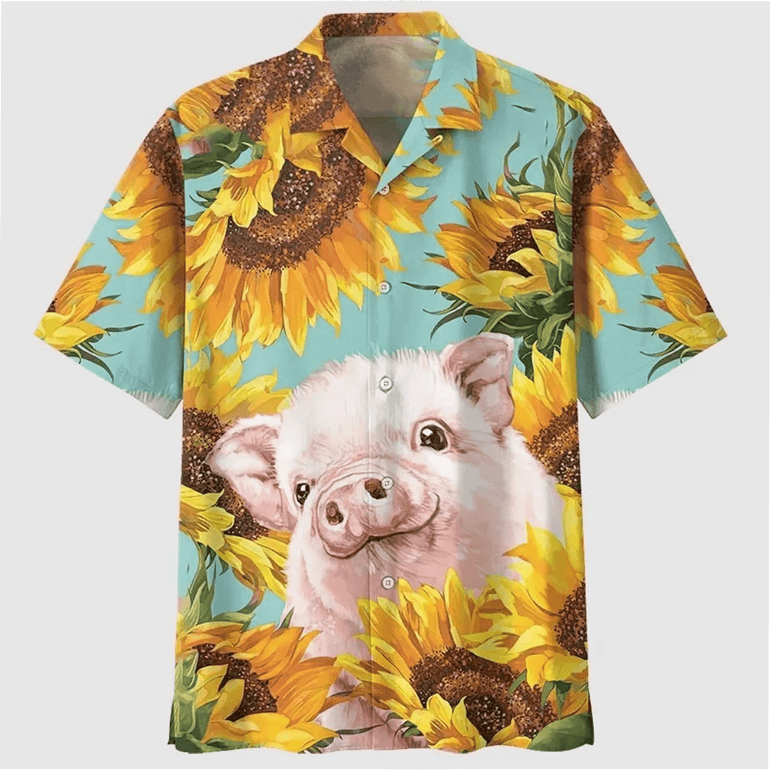 Funny Cartoon Pig Hawaiian Shirt  3D Animal Aloha Button Down Summer Beach Outfit That Gets Laughs