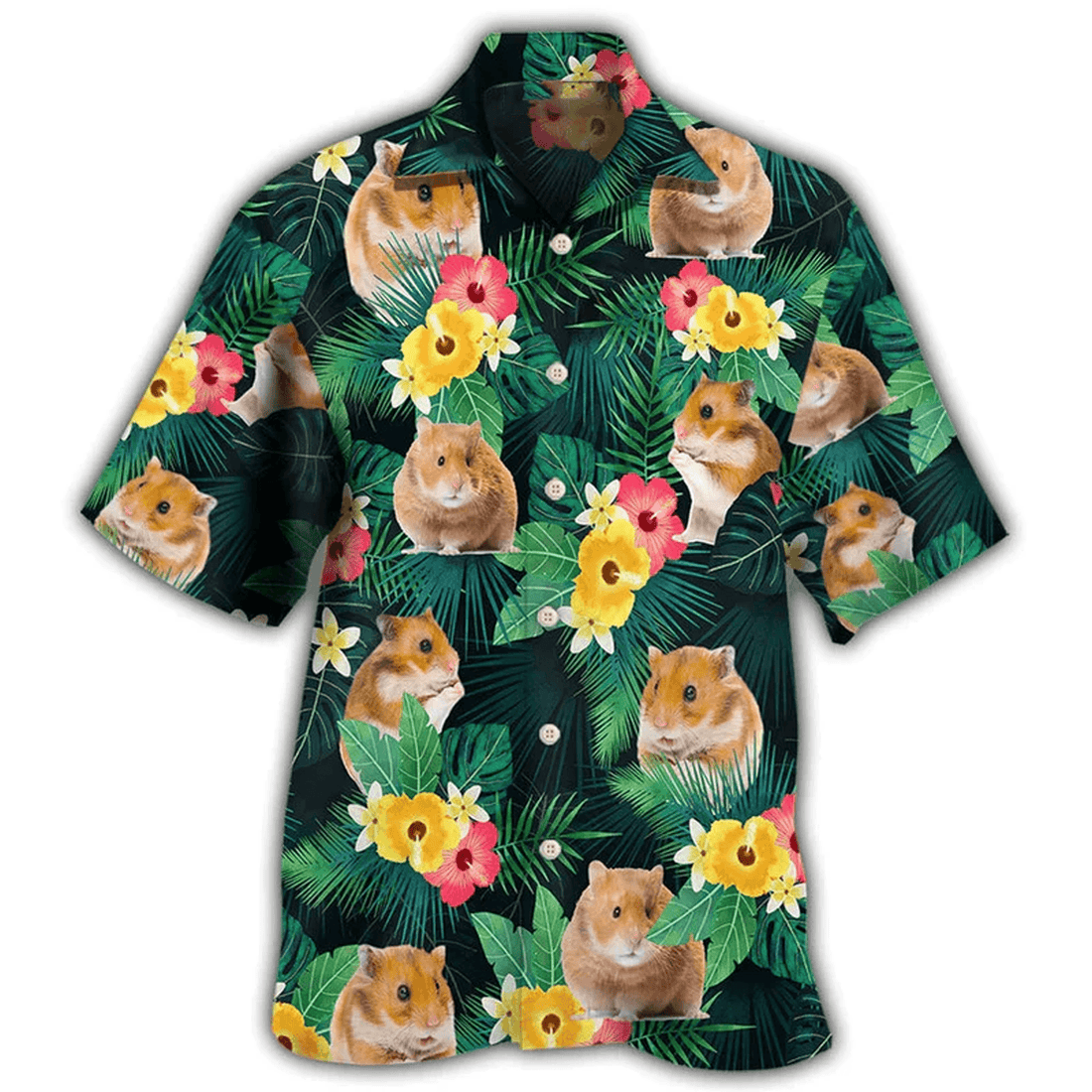 Cute Hamster Hawaiian Shirt  Tropical Aloha Button Down Summer Beach Outfit for Animal Lovers