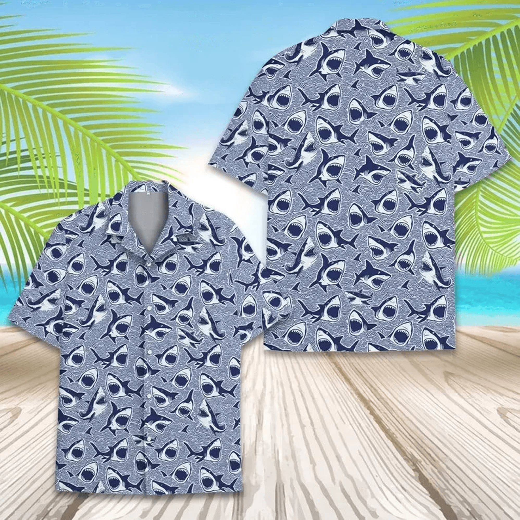 Unisex Shark Hawaiian Shirt Aloha Button Down Beach Shirt for Men Women Youth