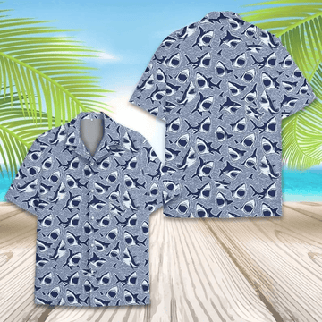 Unisex Shark Hawaiian Shirt Aloha Button Down Beach Shirt for Men Women Youth
