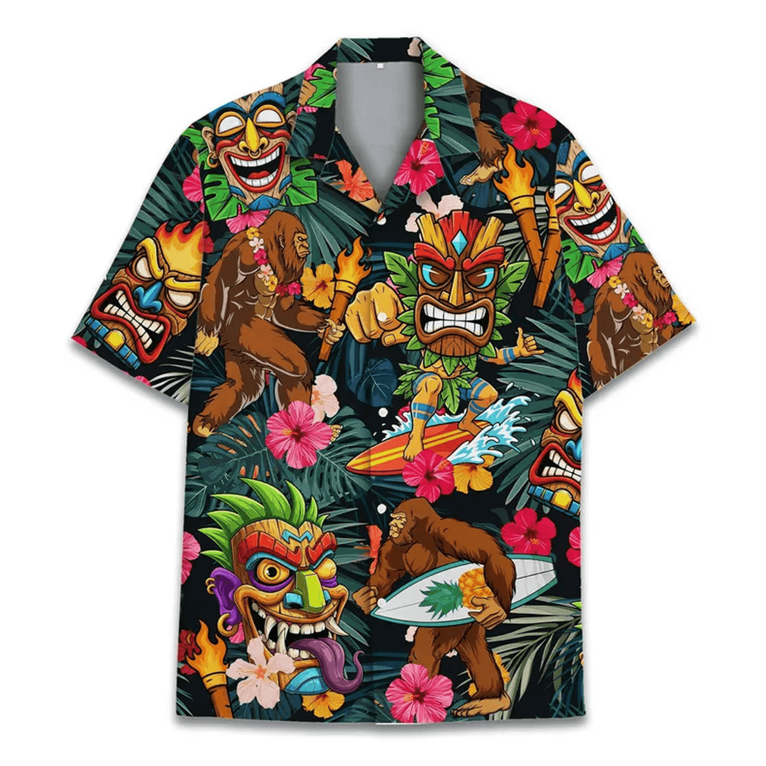 Funny Tiki Bigfoot Hawaiian Shirt  Surfing Sasquatch Aloha Button Up Tropical Luau Party Shirt That Gets Attention